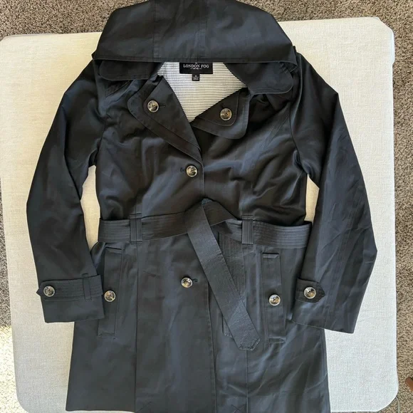 London Fog Women's Black Trench Coat with removable hood size m - Picture 3 of 11